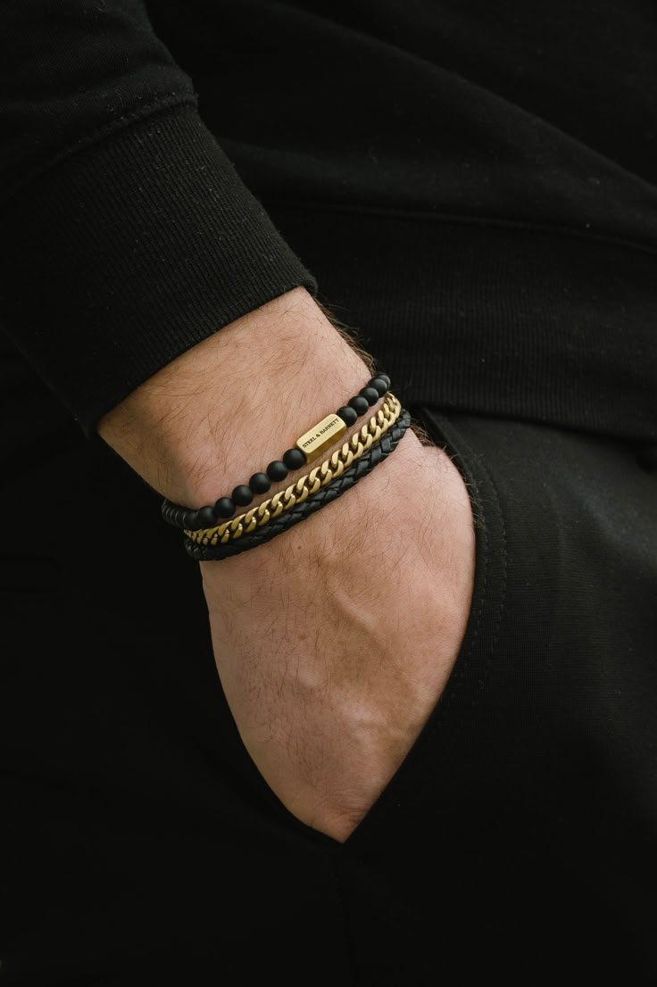 Bracelets for men _ black and gold bracelets for men Bolsita Detalles